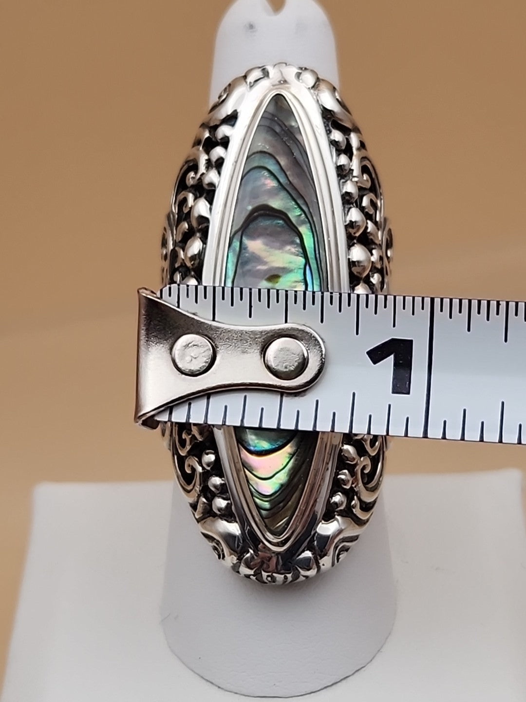 SAMUEL B. Abalone Shell Sterling Silver Filigree Ring Size 8.25