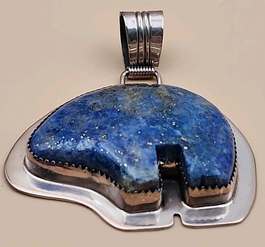 BENJAMIN PIASO NAVAJO Lapis Lazuli Bear/Sterling Silver Navajo Bear Pendant