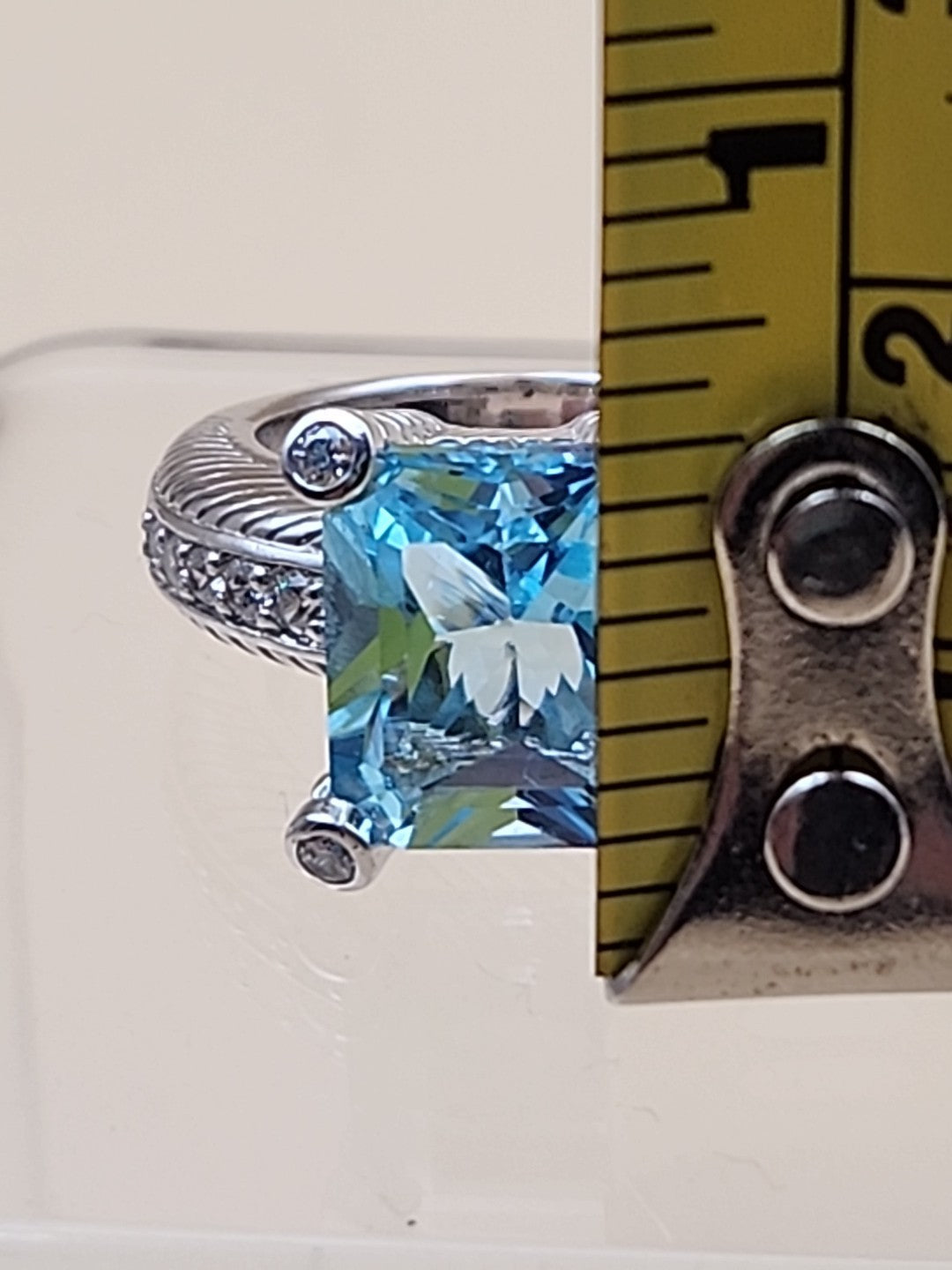 JUDITH RIPKA Aquamarine/Cubic Zirconia/Sterling Silver Ring Size 6