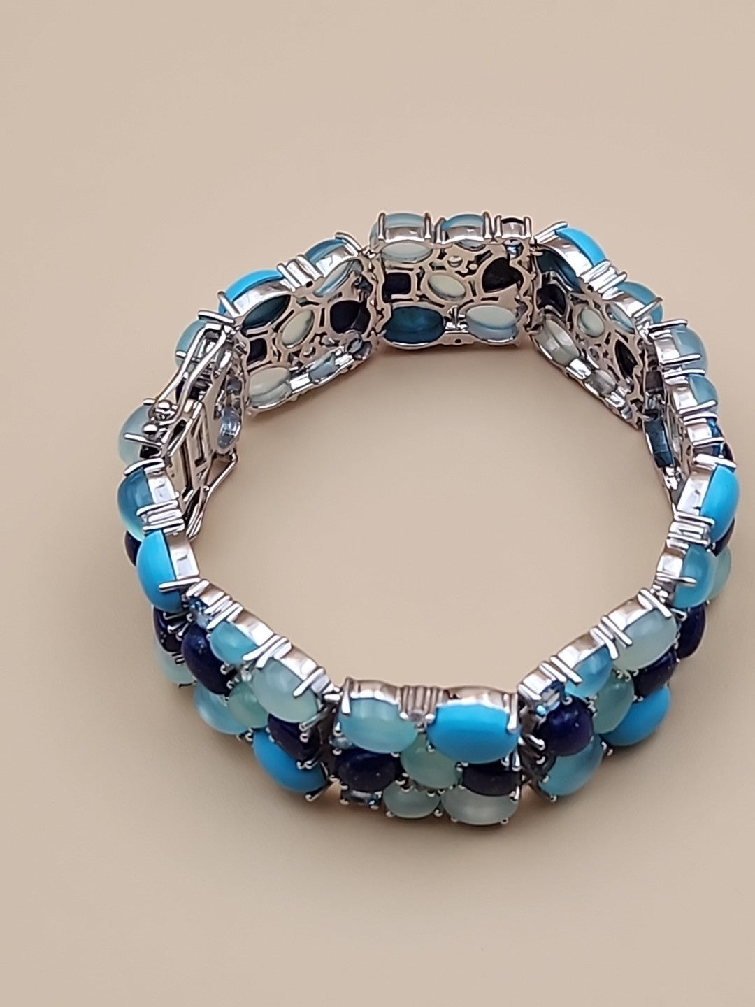 KHR JEWELS Stabilized Turquoise/Lapis/Chalcedony/Blue/White Topaz 7.5"Bracelet