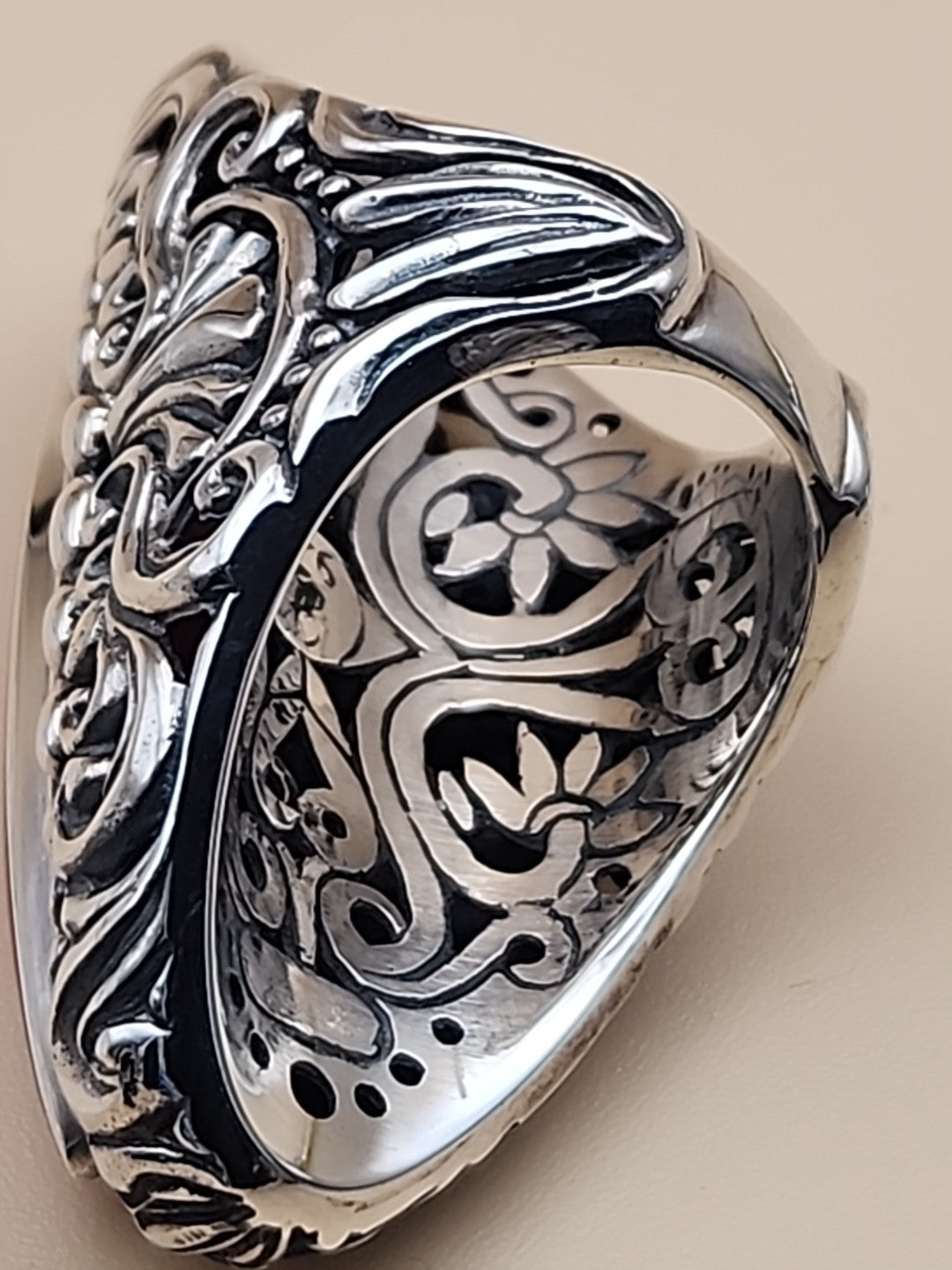 SAMUEL B. Red Jasper Sterling Silver Filigree Ring Size 7