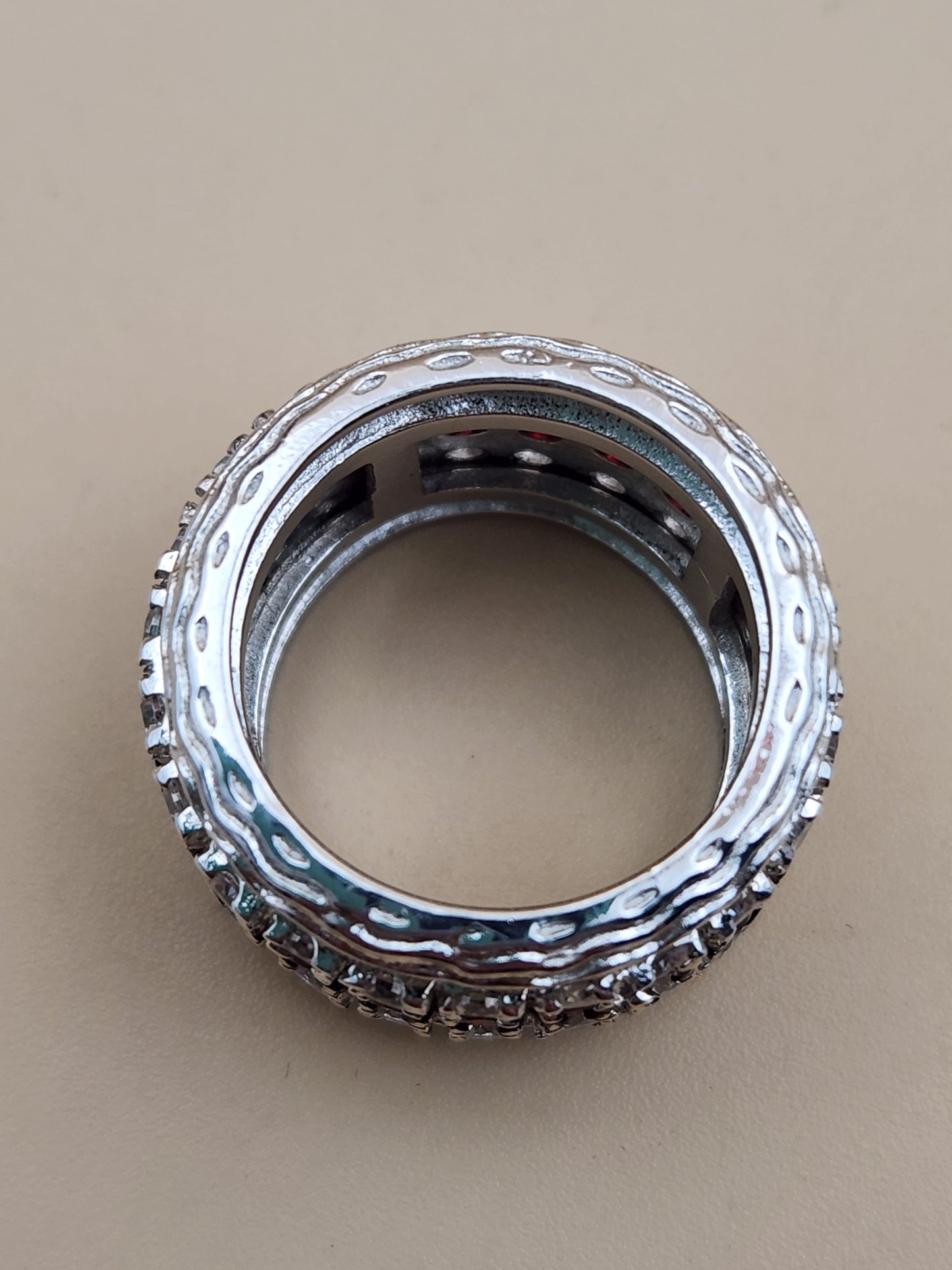 Sterling Silver Red Garnet/ Zircon Stone Spinner Ring Size 8