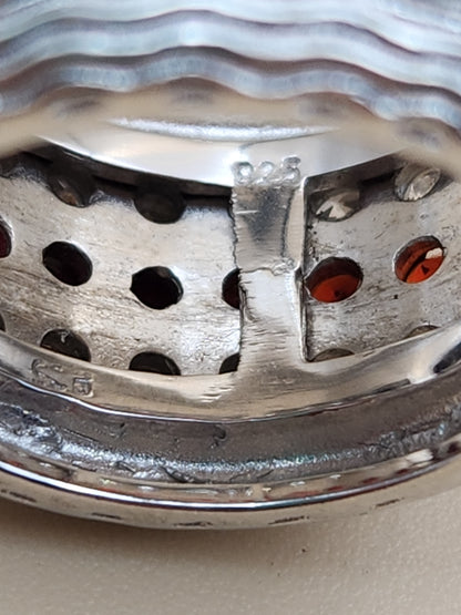 Sterling Silver Red Garnet/ Zircon Stone Spinner Ring Size 8