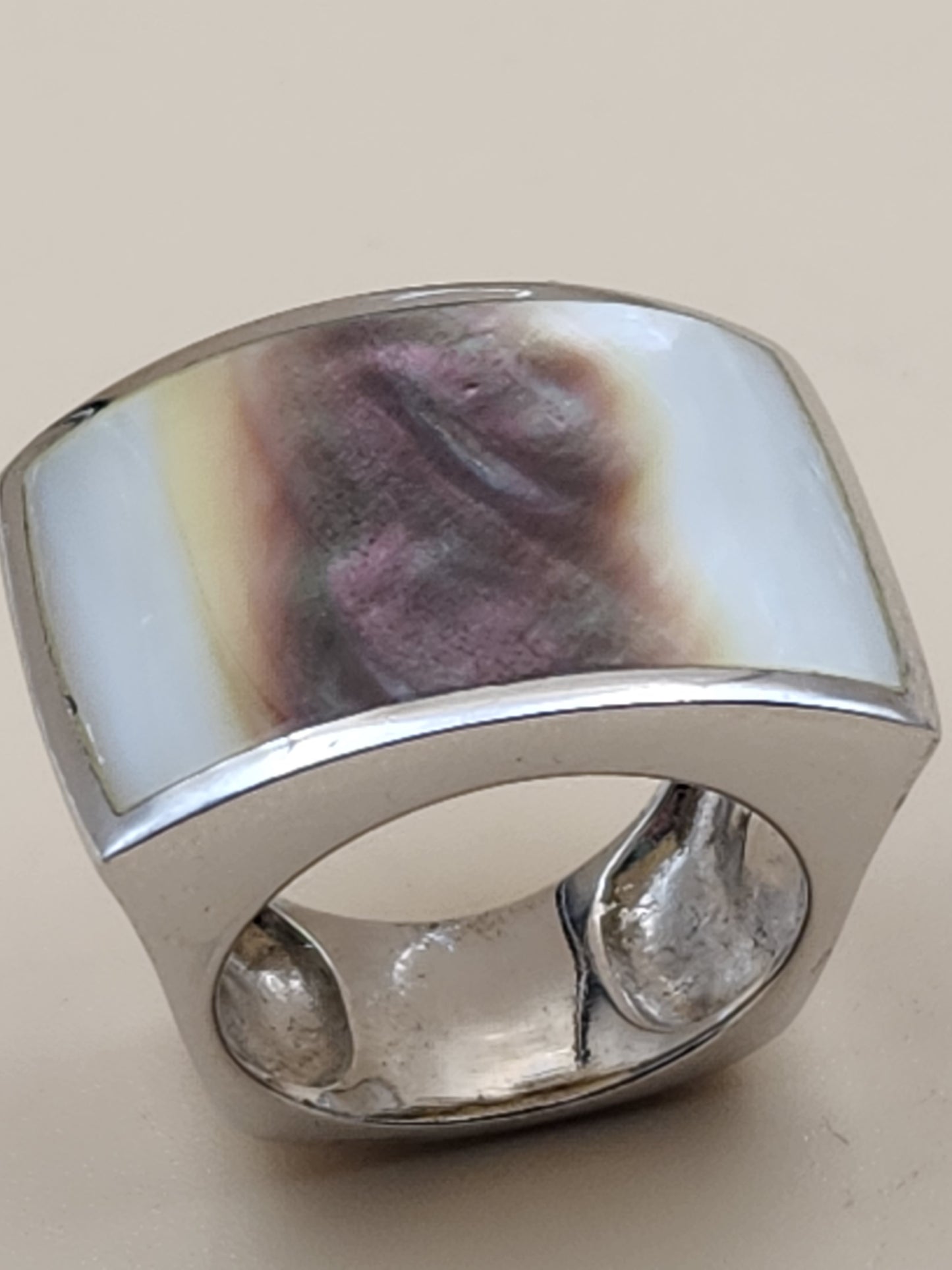 Black Mother of Pearl Nickel Free Sterling Silver Ring Size 8