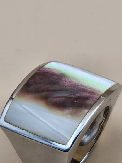 Black Mother of Pearl Nickel Free Sterling Silver Ring Size 8