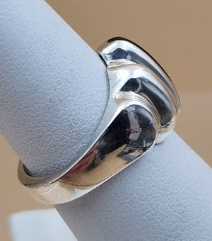 TAXCO MEXICO Sterling Silver Black Onyx Ribbed Ring Size 6.5