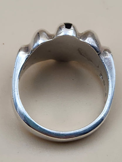 TAXCO MEXICO Sterling Silver Black Onyx Ribbed Ring Size 6.5