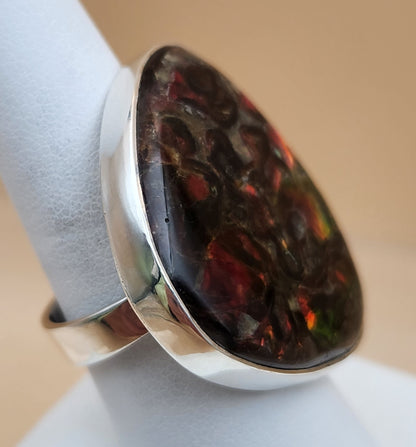 Fire Agate Sterling Silver Ring Size 9
