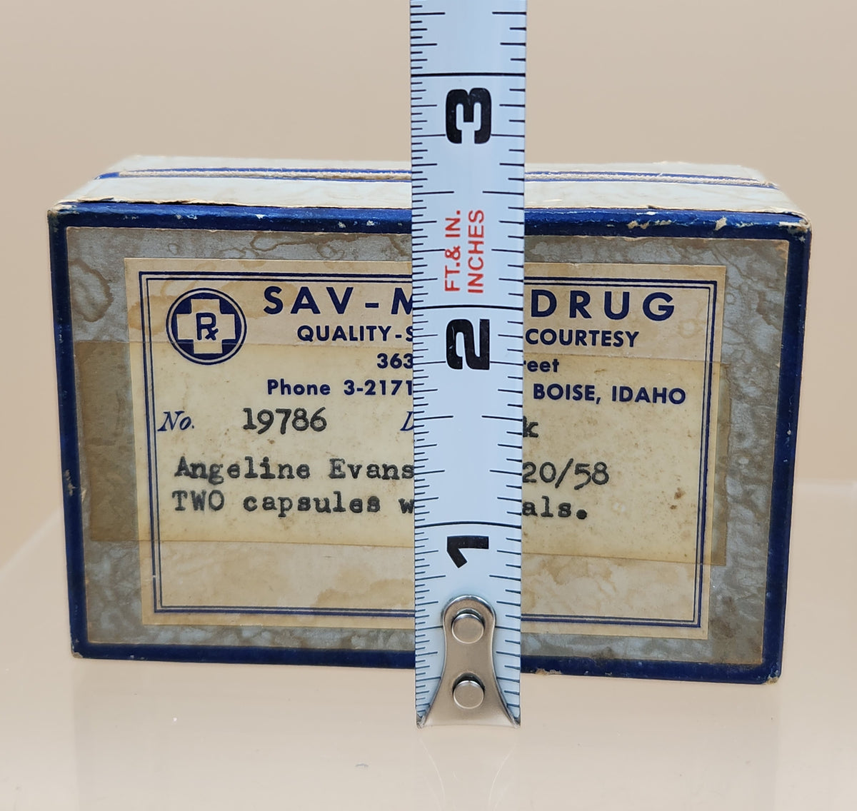 SAV-MOR Vintage 1958 Pharmaceutical Prescription Box/3636 State Street Boise, Idaho