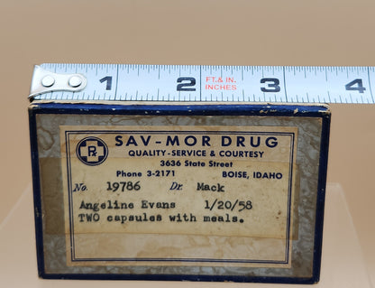 SAV-MOR Vintage 1958 Pharmaceutical Prescription Box/3636 State Street Boise, Idaho