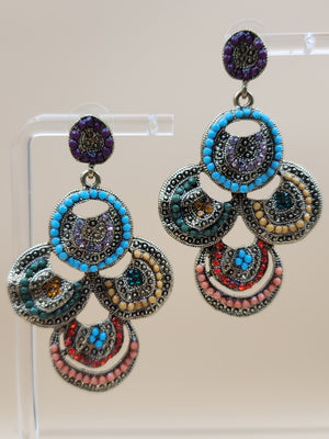 Boho Style Circular Beaded 2.5" Dangle Earrings
