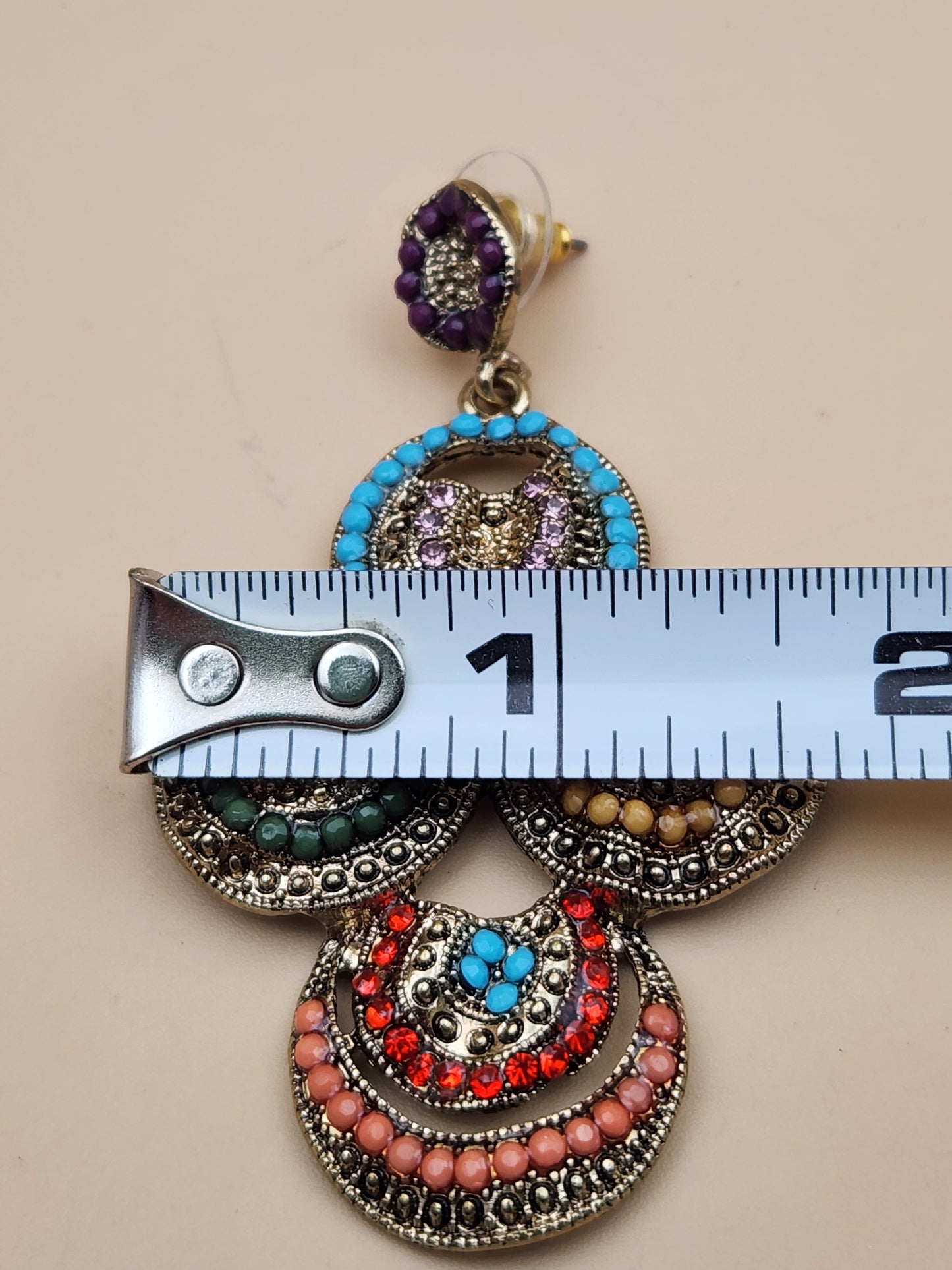 Boho Style Circular Beaded 2.5" Dangle Earrings