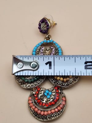 Boho Style Circular Beaded 2.5" Dangle Earrings