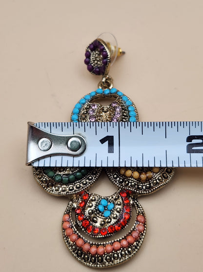 Boho Style Circular Beaded 2.5" Dangle Earrings