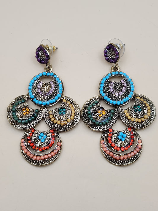 Boho Style Circular Beaded 2.5" Dangle Earrings