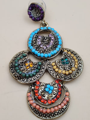 Boho Style Circular Beaded 2.5" Dangle Earrings