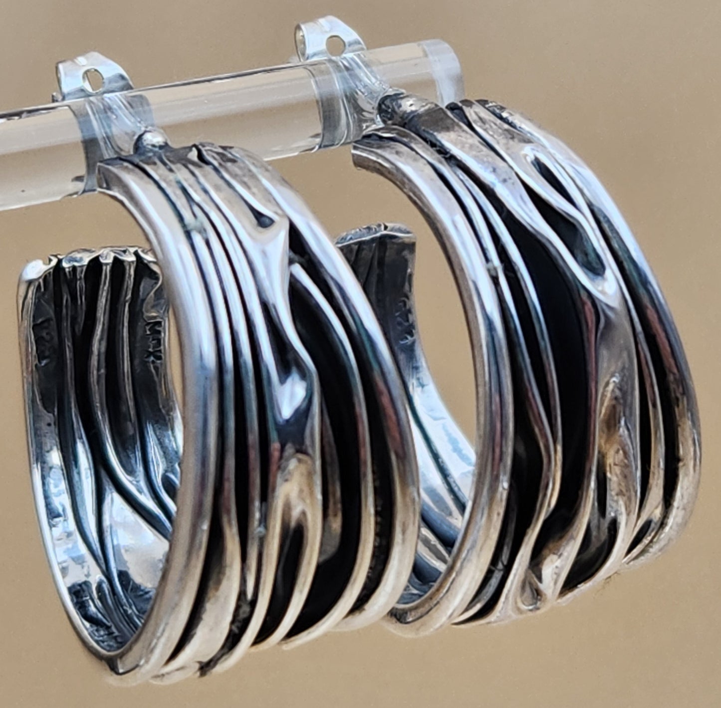 Sterling Silver Hand Crafted Mexico Textured Hoop Earrings