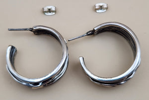 Sterling Silver Hand Crafted Mexico Textured Hoop Earrings