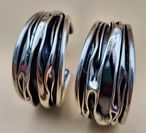 Sterling Silver Hand Crafted Mexico Textured Hoop Earrings