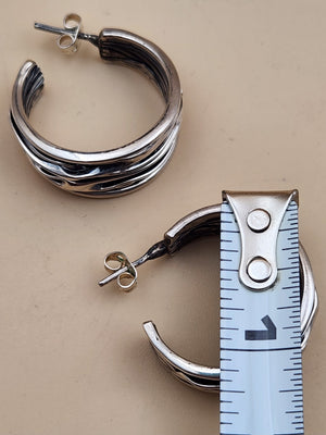 Sterling Silver Hand Crafted Mexico Textured Hoop Earrings