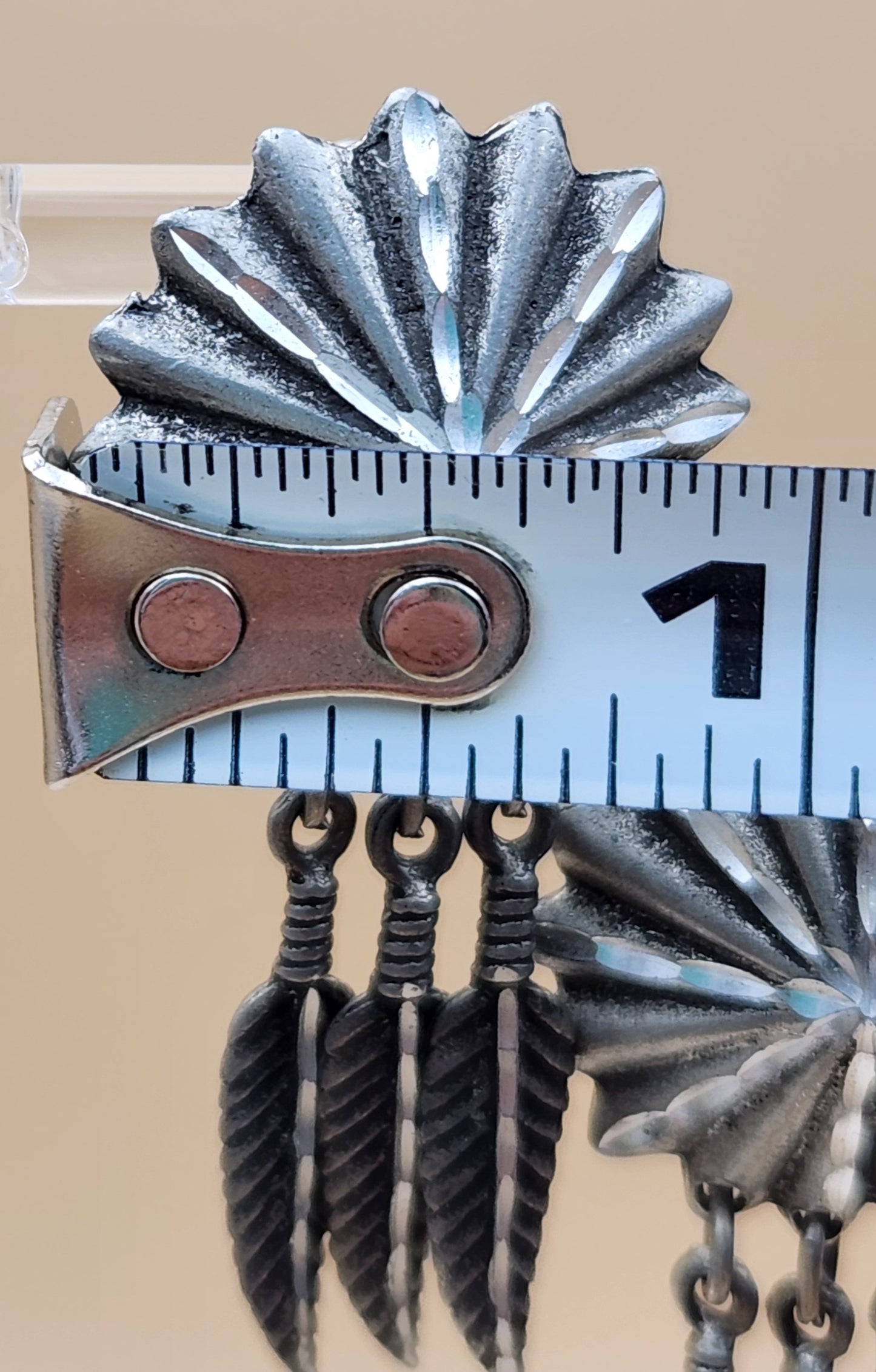 Antiqued Silver Tone Starburst/Dangle Feather 2" Earrings