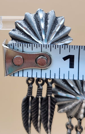 Antiqued Silver Tone Starburst/Dangle Feather 2" Earrings