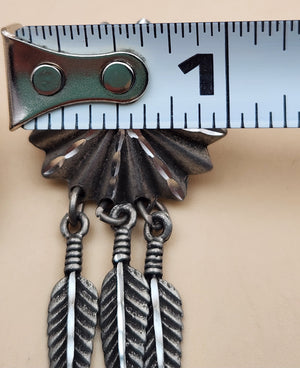 Antiqued Silver Tone Starburst/Dangle Feather 2" Earrings