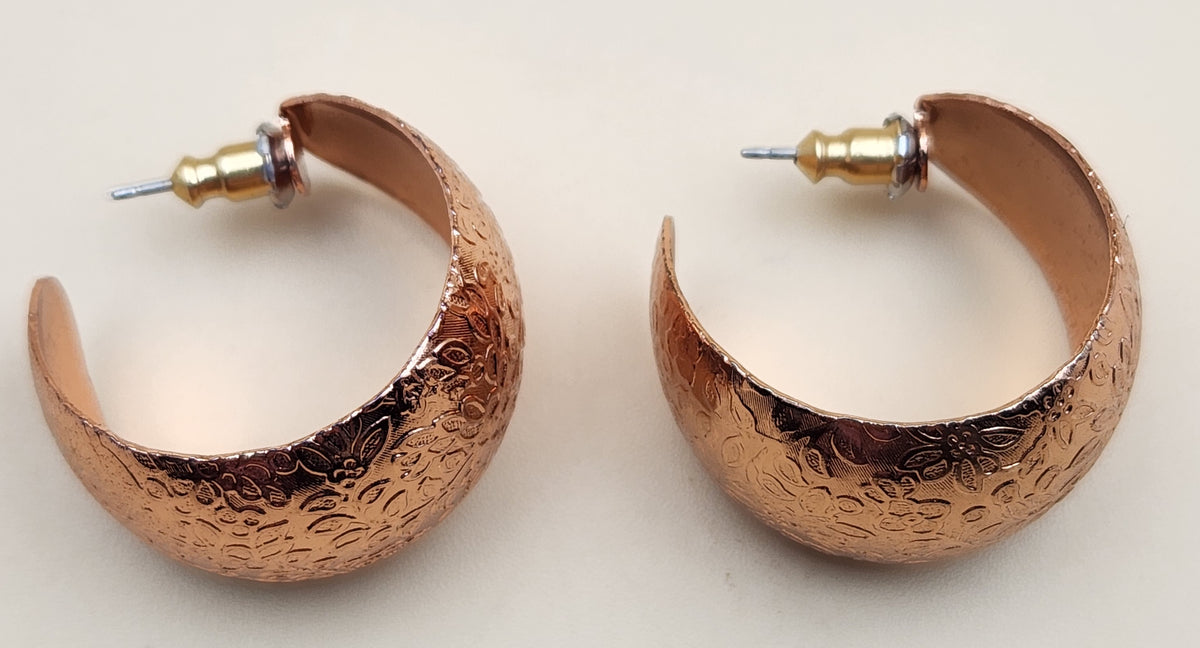 Embossed Copper Hoop Earrings