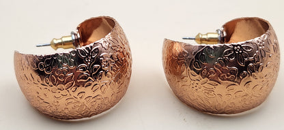 Embossed Copper Hoop Earrings