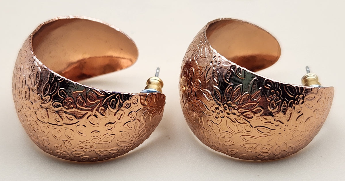 Embossed Copper Hoop Earrings