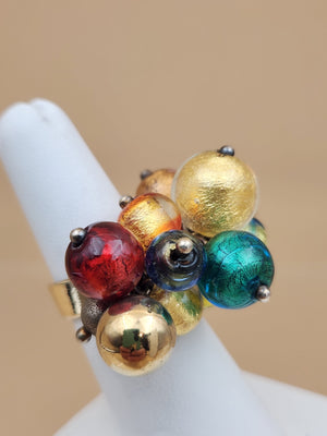 ITALIAN ART GLASS Gold Plated Sterling Silver Adjustable Ring Size 6