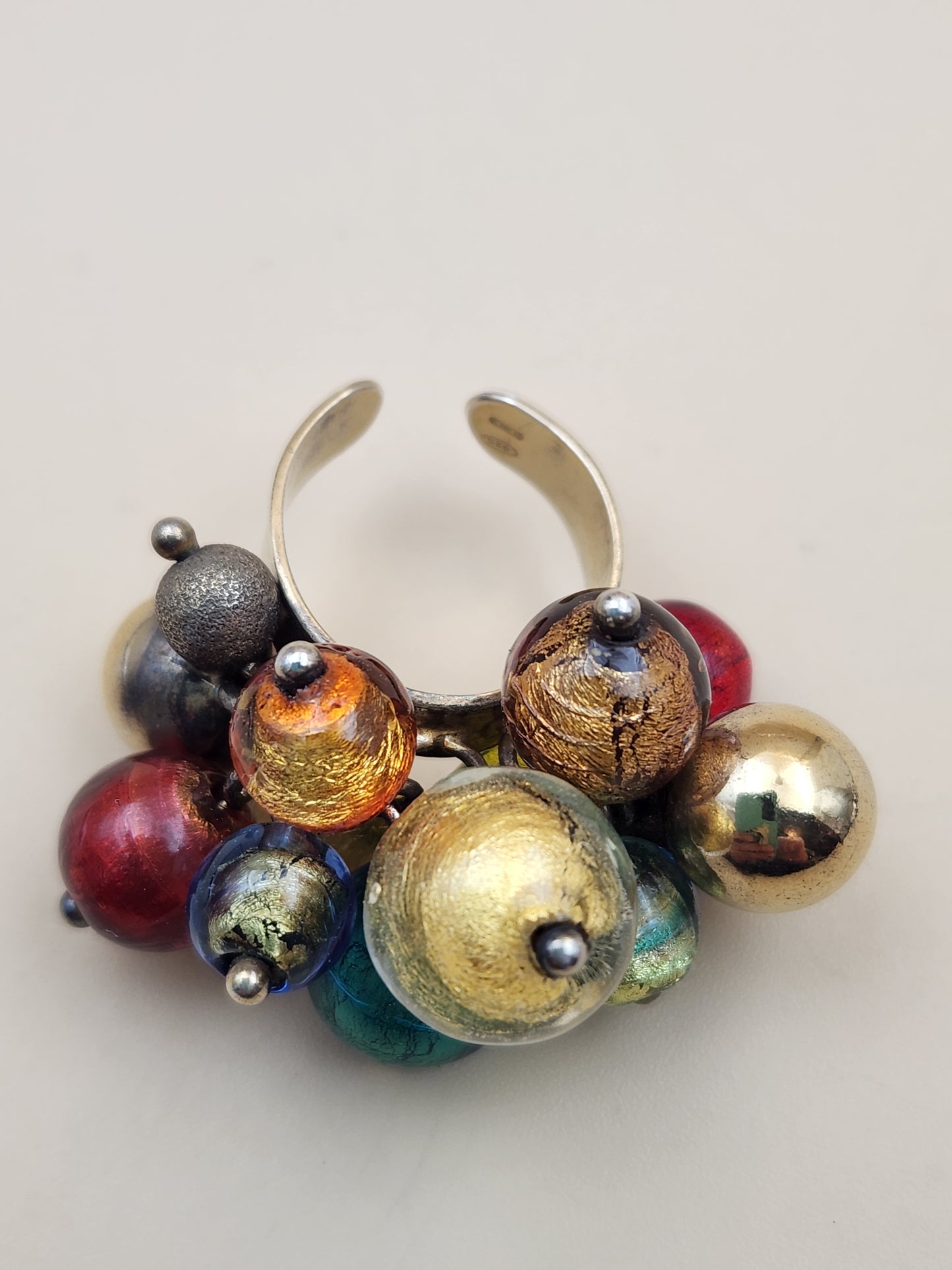 ITALIAN ART GLASS Gold Plated Sterling Silver Adjustable Ring Size 6