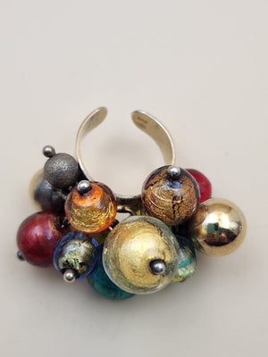 ITALIAN ART GLASS Gold Plated Sterling Silver Adjustable Ring Size 6