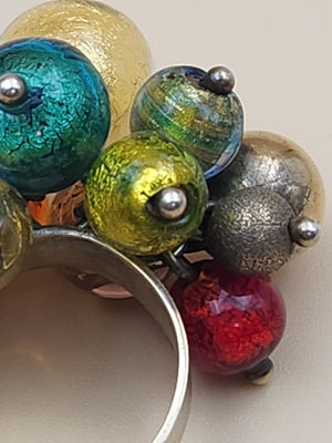 ITALIAN ART GLASS Gold Plated Sterling Silver Adjustable Ring Size 6