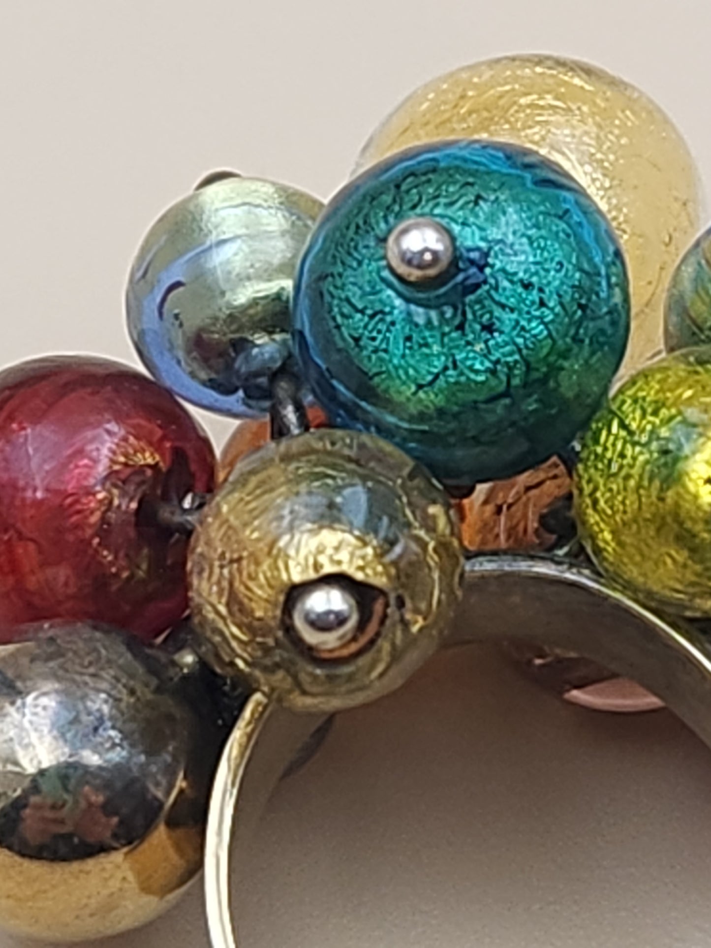 ITALIAN ART GLASS Gold Plated Sterling Silver Adjustable Ring Size 6