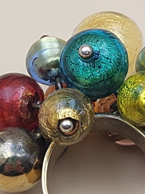 ITALIAN ART GLASS Gold Plated Sterling Silver Adjustable Ring Size 6