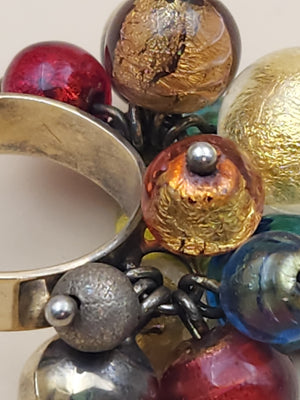 ITALIAN ART GLASS Gold Plated Sterling Silver Adjustable Ring Size 6