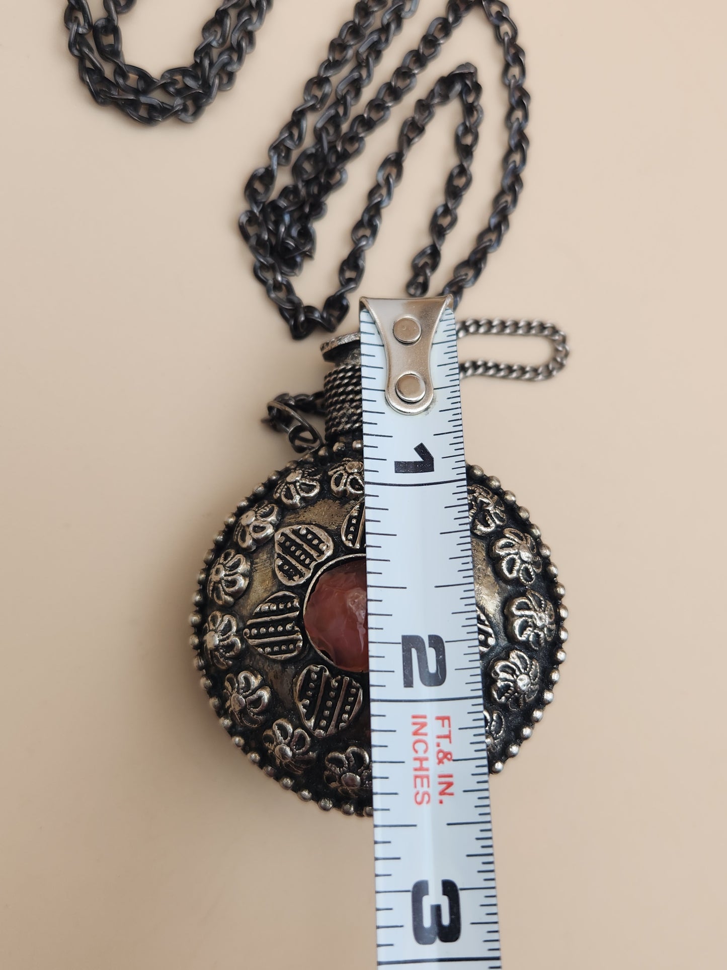 Middle Eastern Poison/Snuff/Perfume Bottle/Carnelian Stone 32" Necklace