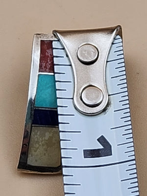 RICK & GLENDORA BOOQUA ZUNI TRIBE Inlaid Turquoise/Lapis/Spiny Oyster/Mother Of Pearl/Sterling Silver Earrings
