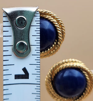 NAPIER Textured Rope Twist/Blue Lucite Cabochon Vintage 1970's-80's Stud Earrings