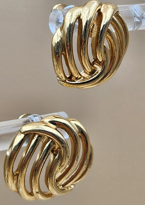 MONET Gold Tone Swirl Ribbed Vintage 80's Stud Earrings
