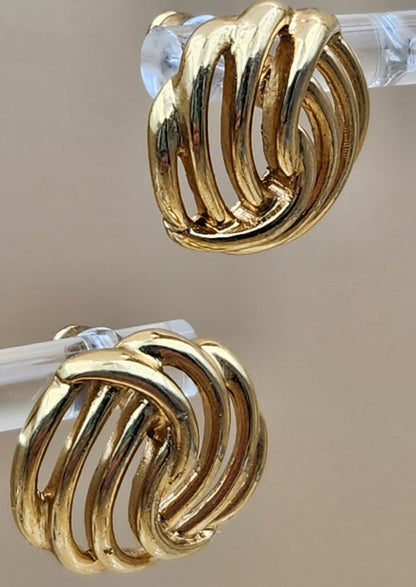 MONET Gold Tone Swirl Ribbed Vintage 80's Stud Earrings