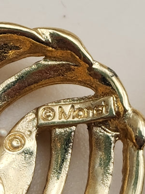 MONET Gold Tone Swirl Ribbed Vintage 80's Stud Earrings