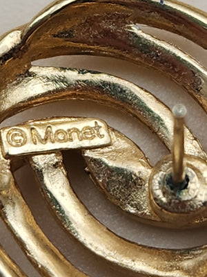 MONET Gold Tone Swirl Ribbed Vintage 80's Stud Earrings