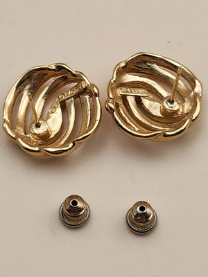 MONET Gold Tone Swirl Ribbed Vintage 80's Stud Earrings