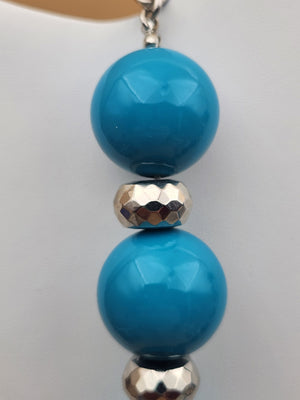 MACY'S Chunky Blue/ Turquoise Striped/Silver Tone Faceted/Adjustable/ Beaded 22"- 25" Necklace