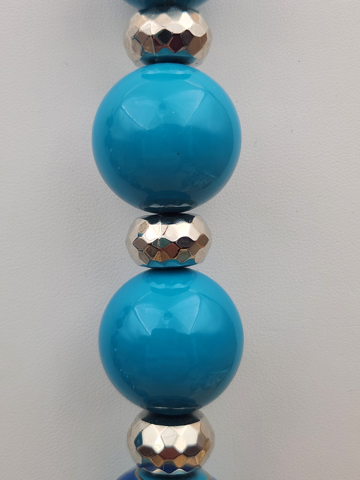 MACY'S Chunky Blue/ Turquoise Striped/Silver Tone Faceted/Adjustable/ Beaded 22"- 25" Necklace