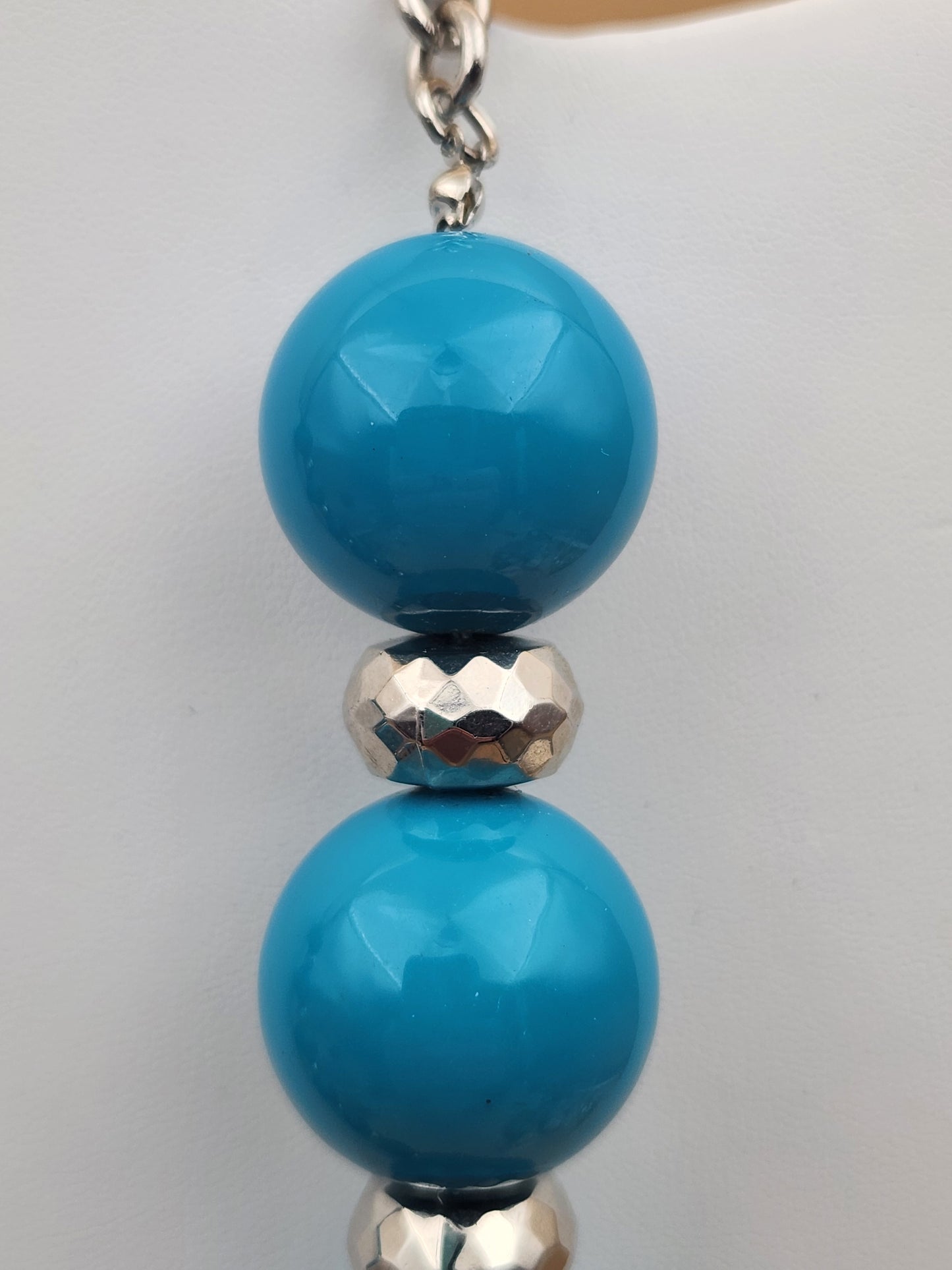 MACY'S Chunky Blue/ Turquoise Striped/Silver Tone Faceted/Adjustable/ Beaded 22"- 25" Necklace