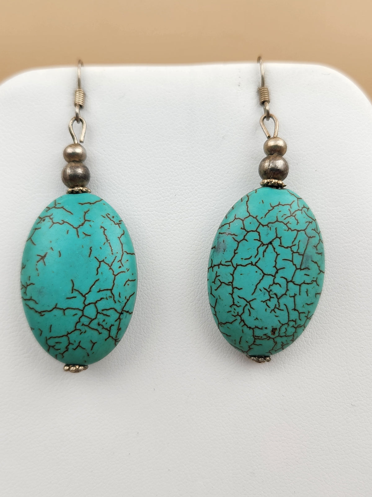 Faux Turquoise/Silver Tone/Cross Pendant/ Adjustable18"-20" Necklace with Oval Dangle Earrings