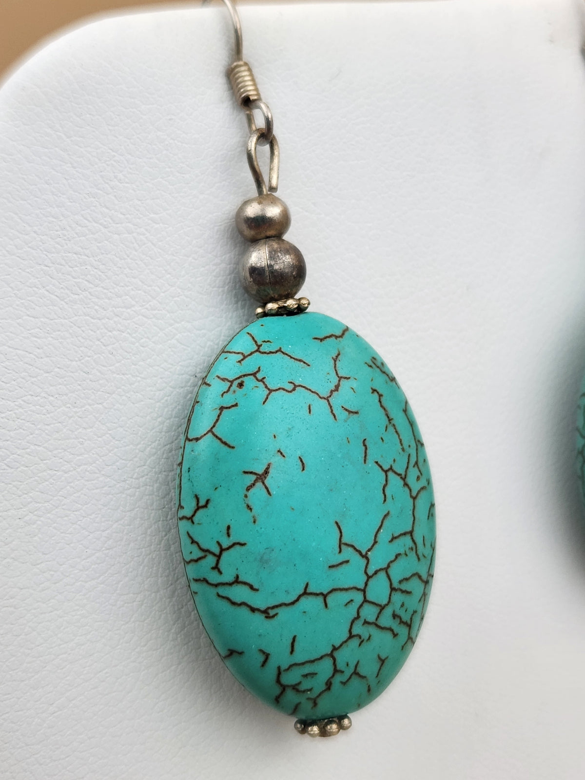 Faux Turquoise/Silver Tone/Cross Pendant/ Adjustable18"-20" Necklace with Oval Dangle Earrings